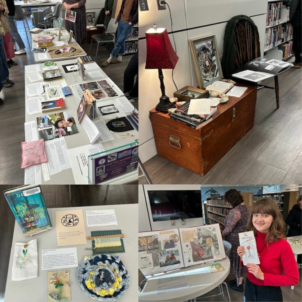  Four image photo grid of students and their final crafted projects 