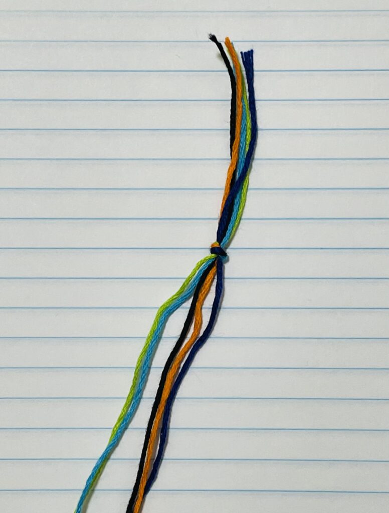 Figure 6. Step 6: Knot your threads about 2 inches from the top.