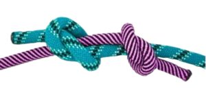 A fisherman's knot. One Blue rope is tied around one pink rope and vice versa. 