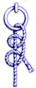A drawing of two half hitch knots tied onto a ring